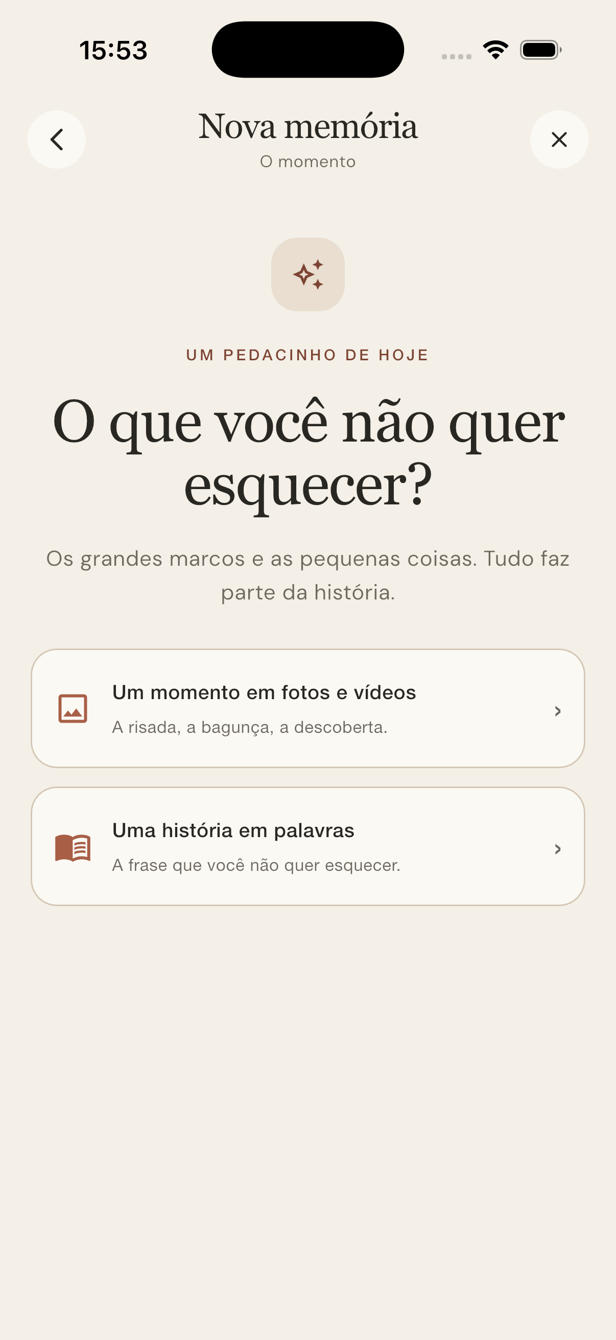 Tela para escolher o tipo de memória